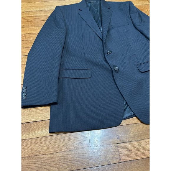 Chaps Ralph Lauren Mens Blazer Jacket Size 46L Blue Wool Pinstriped Sport Coat - Picture 2 of 7